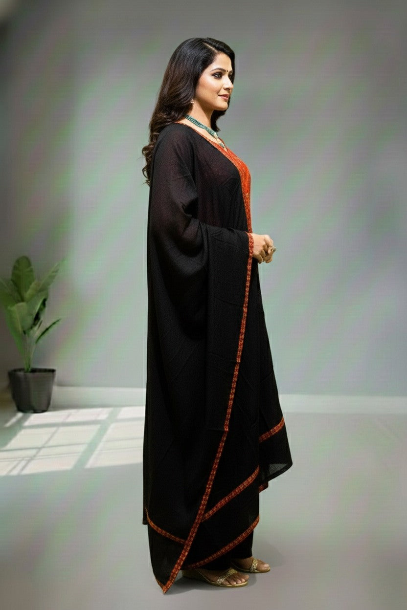 Red Modal silk with ajrak print kurti material