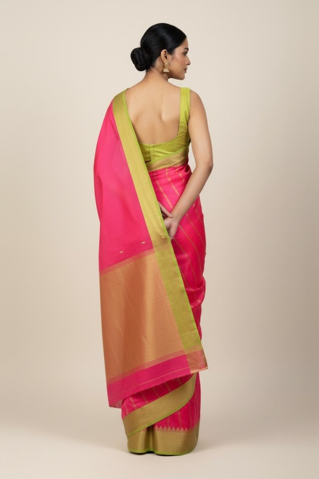 Red pink pure kanchi saree