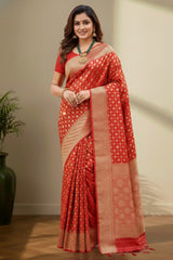 Red with golden banarasi saree