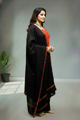 Red Modal silk with ajrak print kurti material