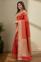 Red with golden banarasi saree