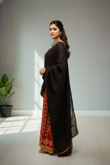Red Modal silk with ajrak print kurti material