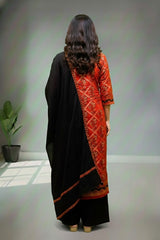 Red Modal silk with ajrak print kurti material