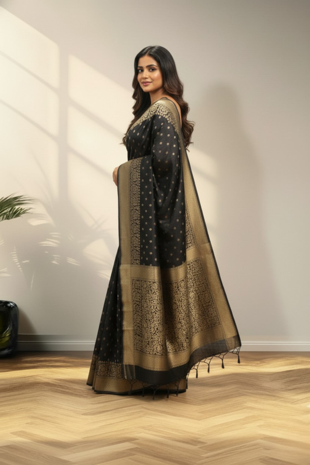 Black golden butta banarasi saree