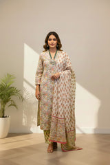 V neck cotton kurti set