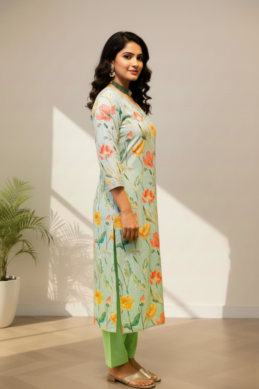 V- Neck kurti set cotton