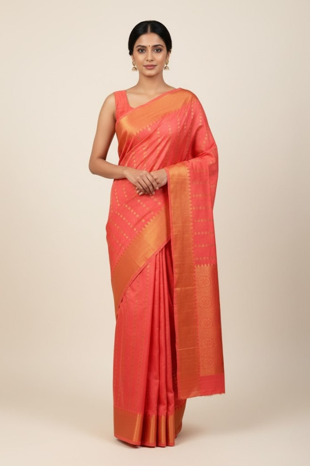 Pink semi kanchi silk saree