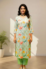 V- Neck kurti set cotton