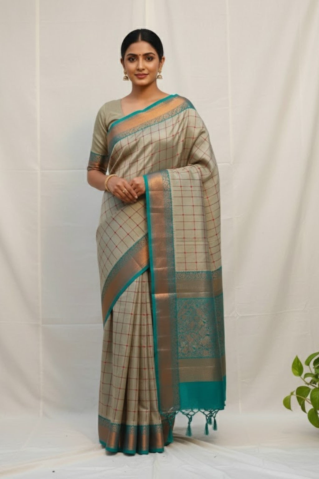 Green semi kanchi silk saree