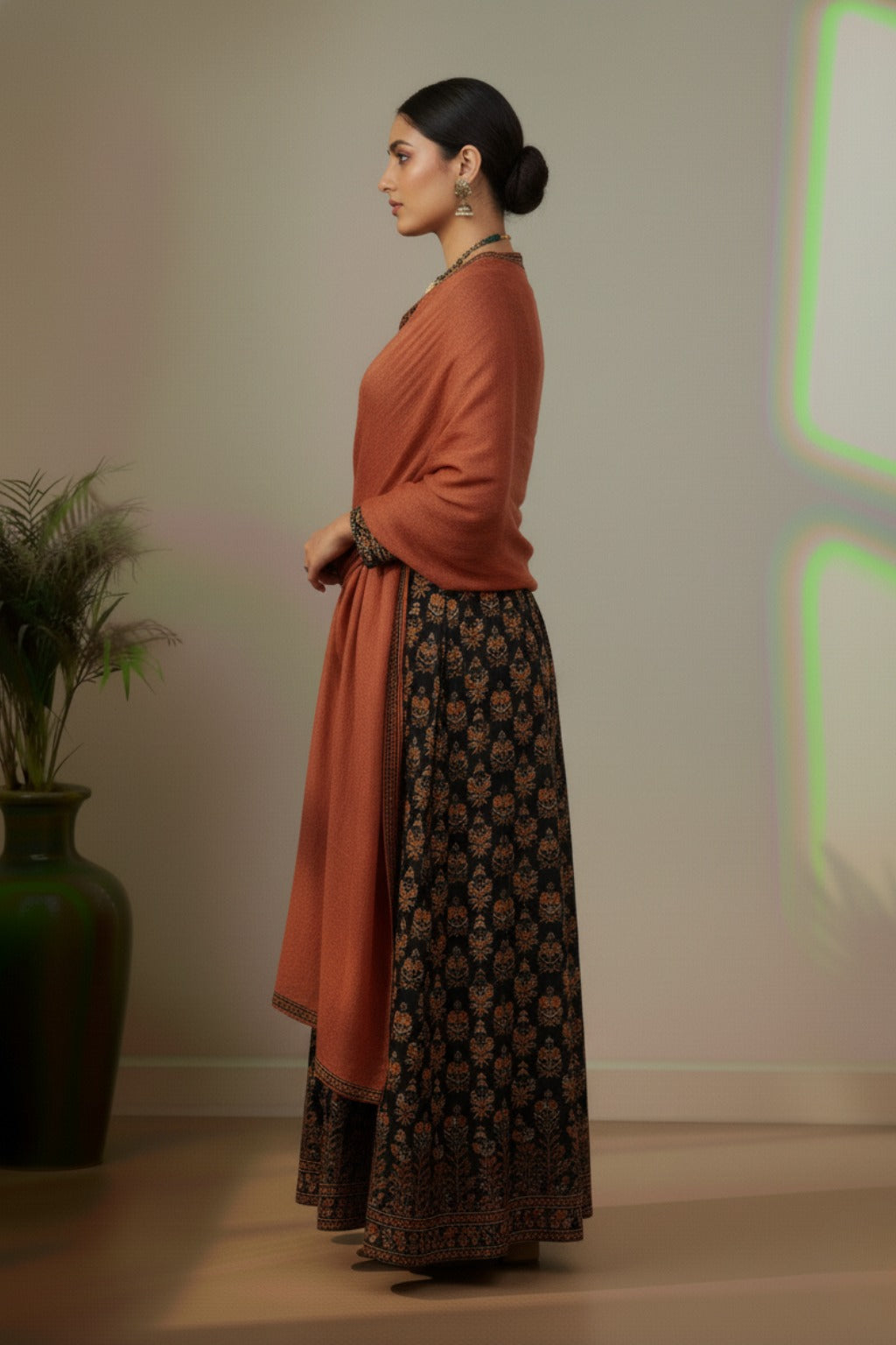 Maroon with black soft cotton with floral print kurti material