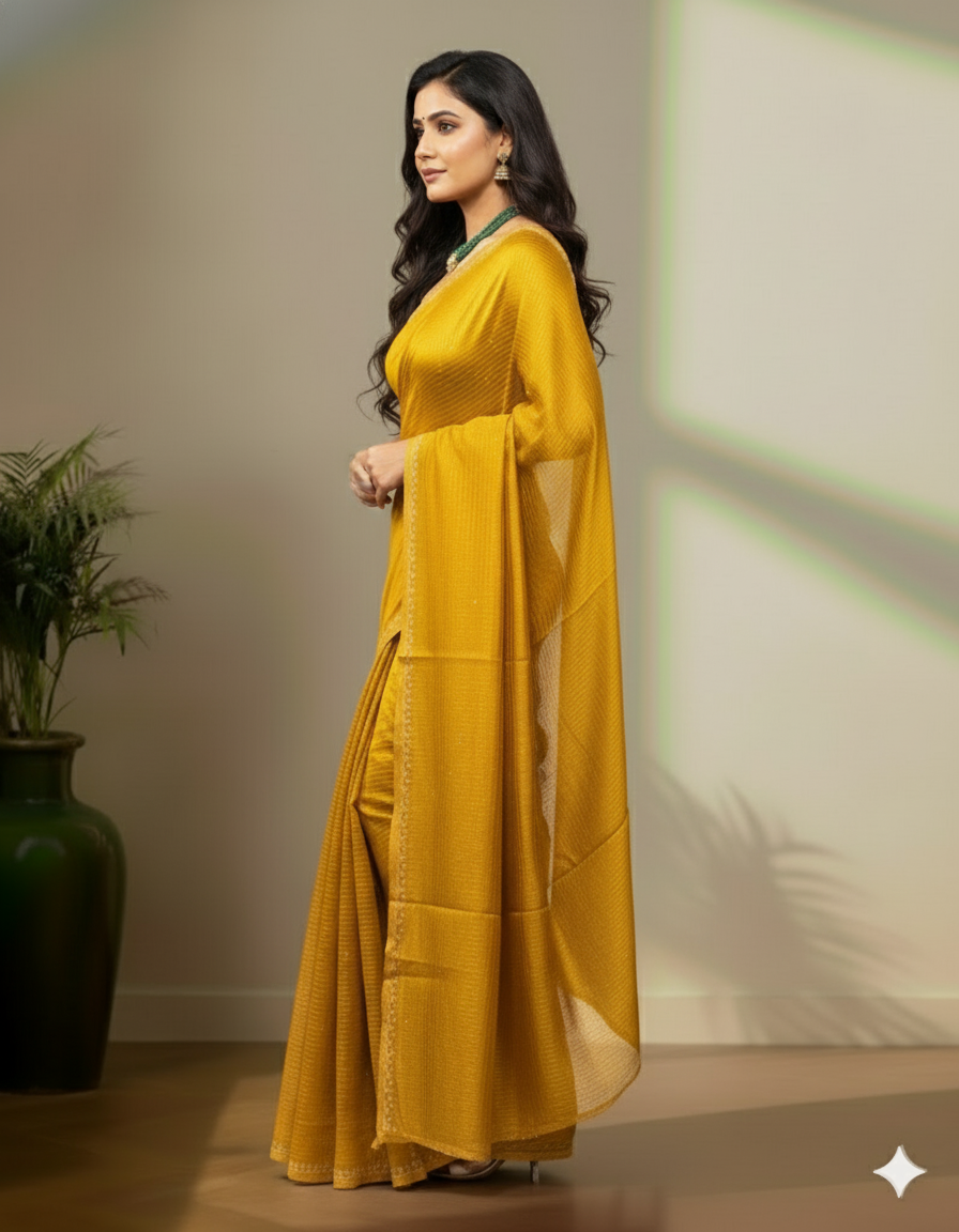Mustard yellow tusser saree