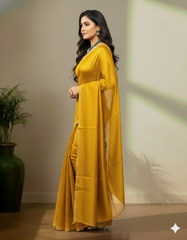 Mustard yellow tusser saree