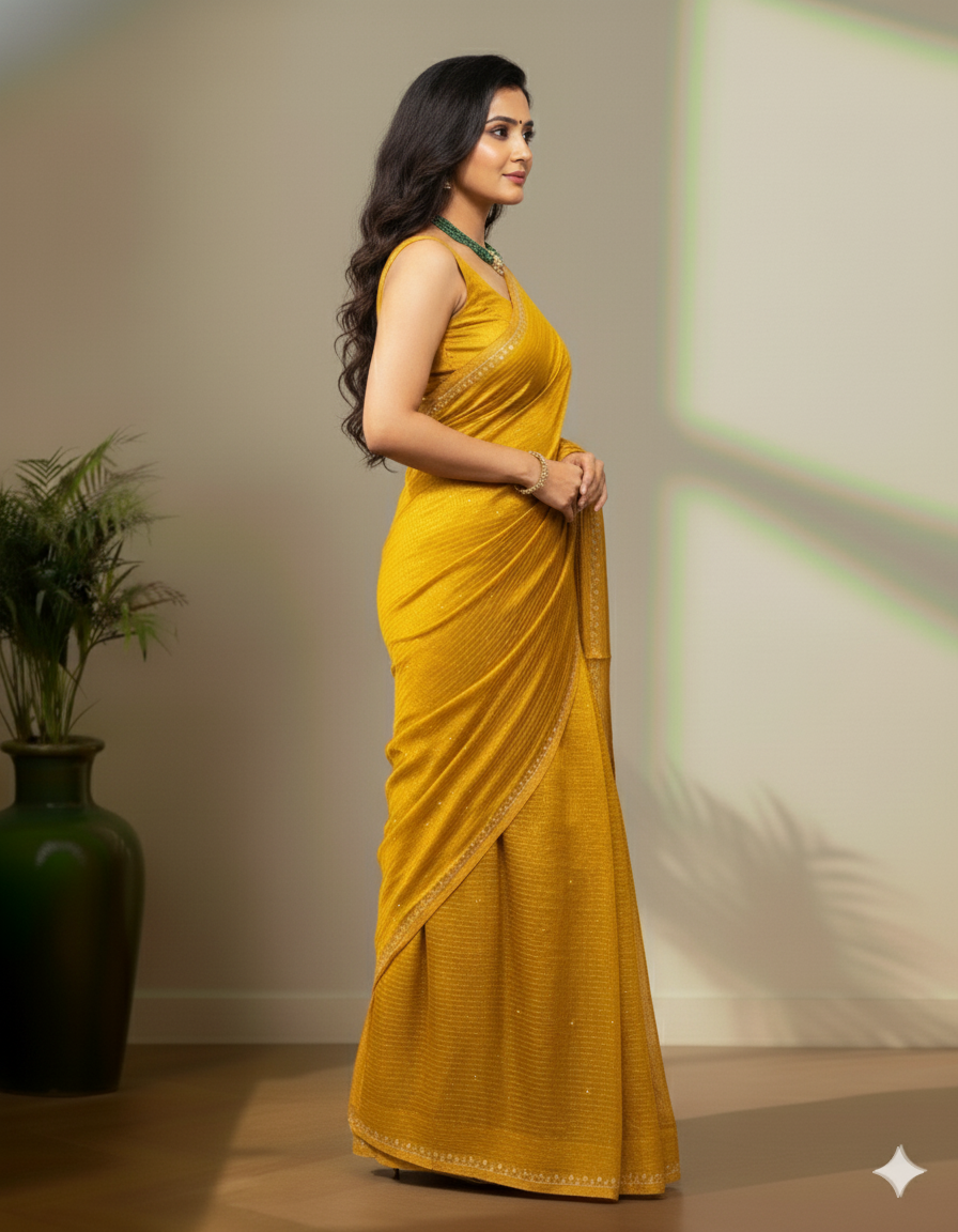 Mustard yellow tusser saree