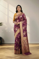 Purple crape Saree